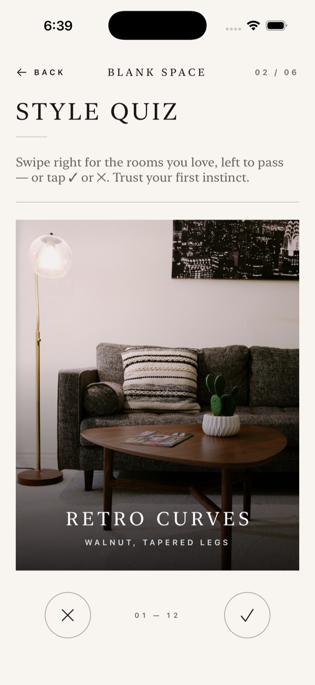 The style quiz with a mid-century living room